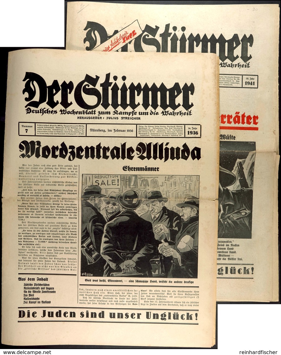 1936 - 1941, Der Stürmer, Ausgaben 7/1936 Und 27/1941, Altersbedingt Gute Erhaltung - Sonstige & Ohne Zuordnung