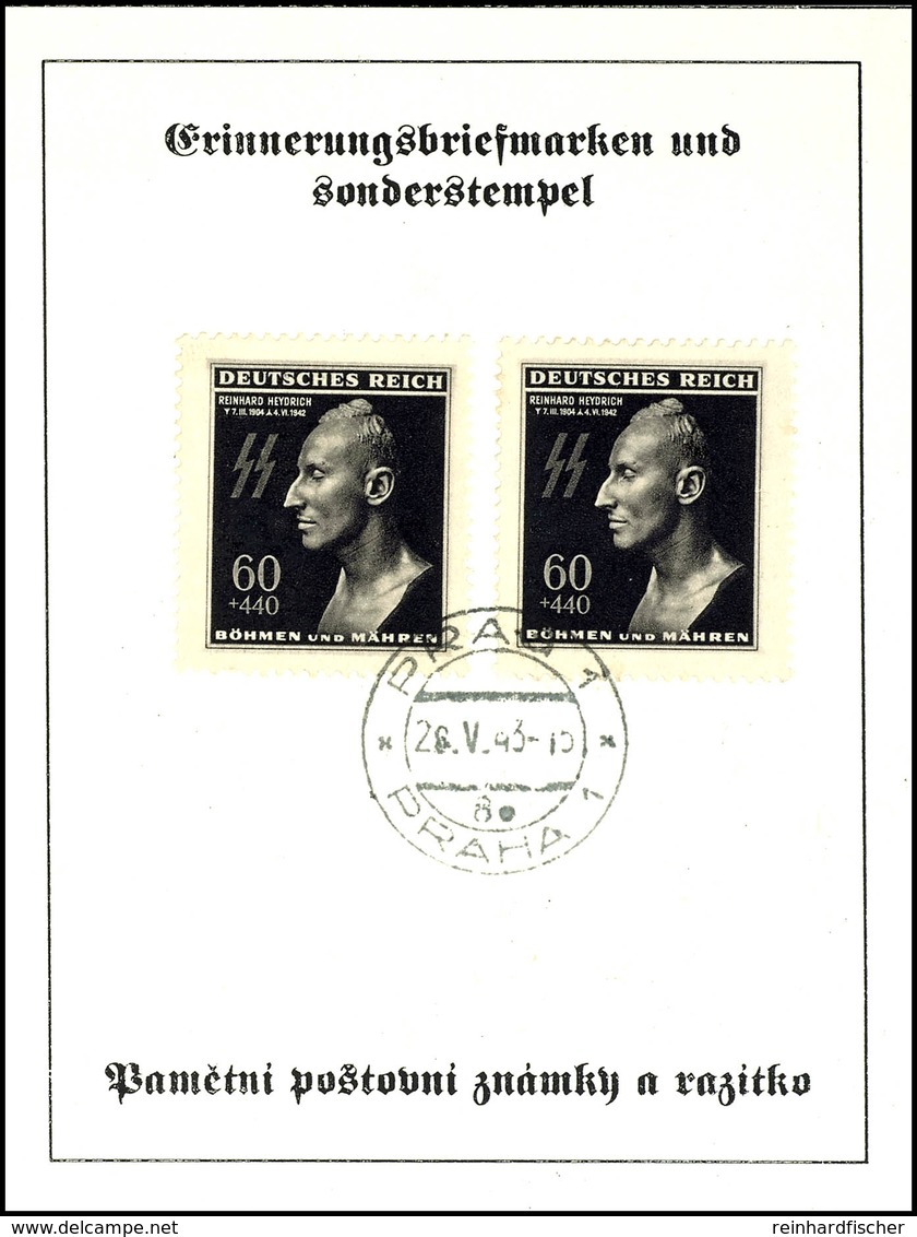 B&M, 1943, R. Heydrich, Kl. Erinnerungsgedenkblatt Mit Stempel. "Praha 1 /  26.V.43", Selten, Katalog: 131(2) BS - Sonstige & Ohne Zuordnung