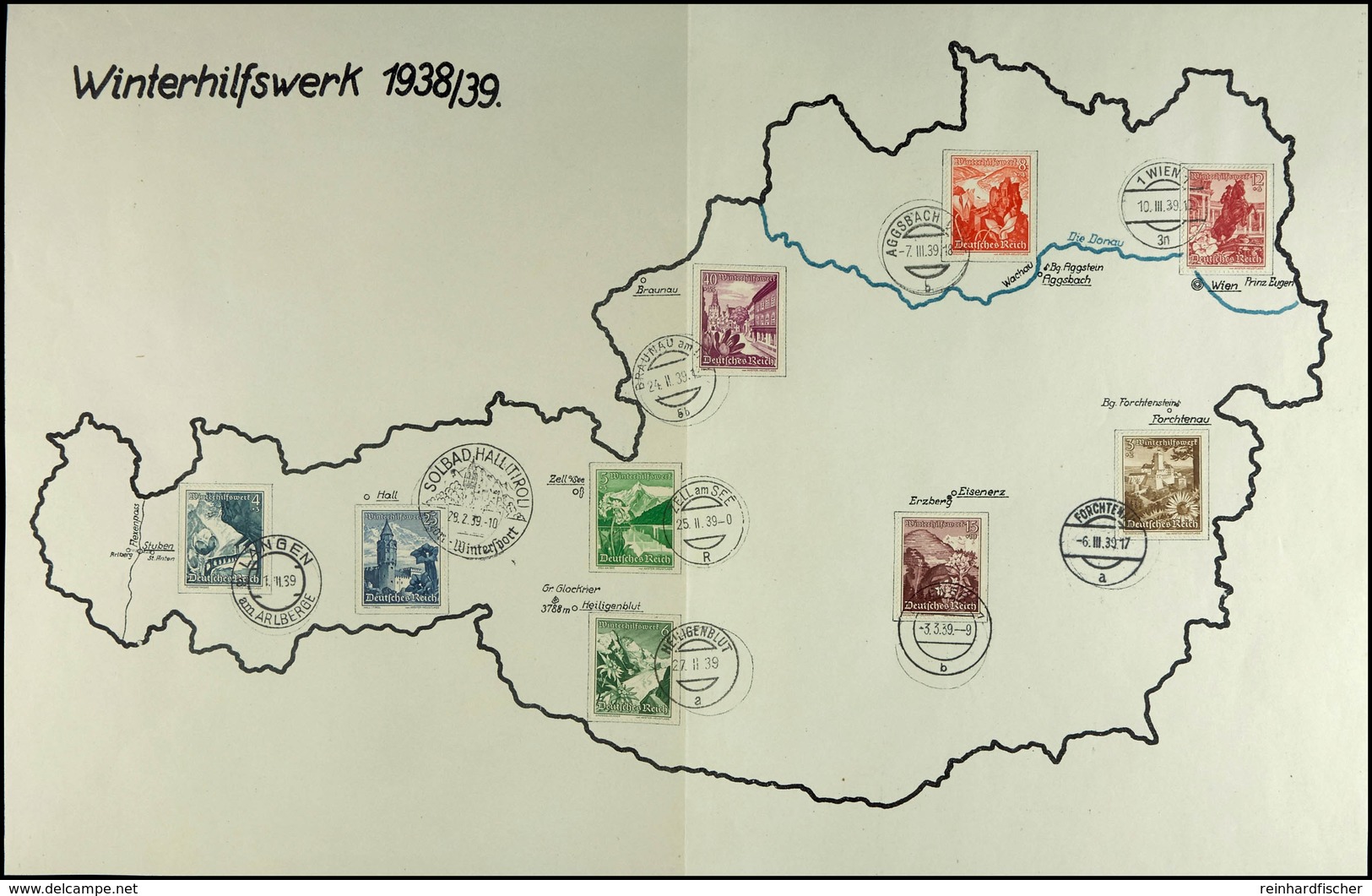 1938 "Winterhilfswerk 1938/39" DIN A3 WHW Gedenkblatt Als Landkarte Gestaltetes Blatt Mit Den 9 Zugehörigen Orten, Frank - Sonstige & Ohne Zuordnung