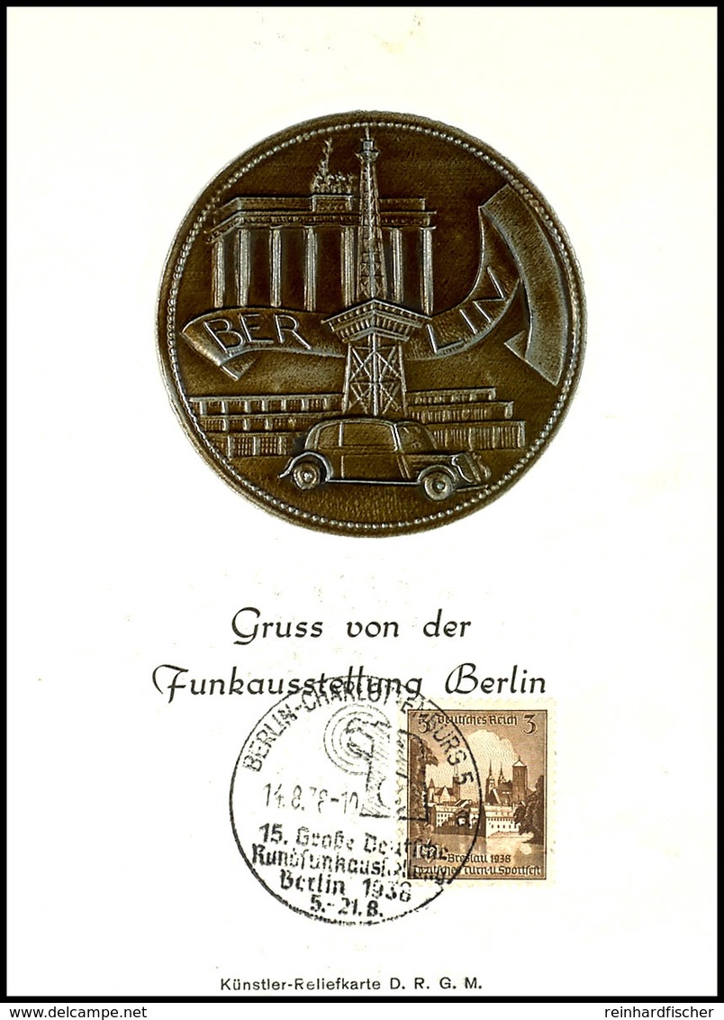 1938, Funkausstellung Berlin, Künstler Relief - Metallkarte Mit MiNr. 665 Und Passendem SST, Tadellos  BS - Sonstige & Ohne Zuordnung