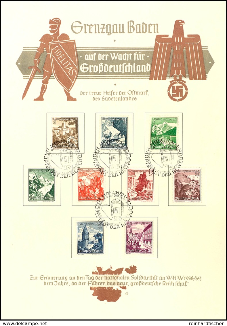 1938, Grenzgau Baden/T.d. Nationalen Solidarität, DIN A4-Gedenkblatt, Frankiert Mit MiNr. 675/83 Und Pass. SST München   - Sonstige & Ohne Zuordnung