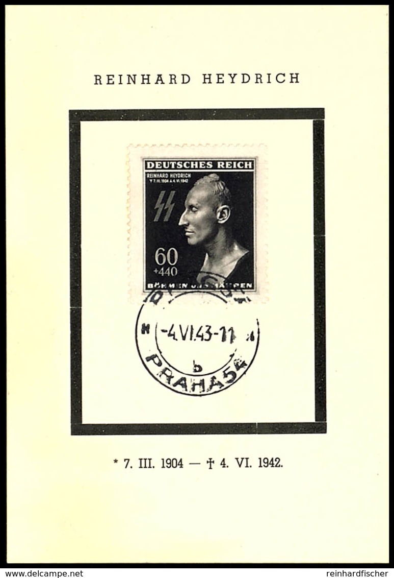 B & M: 60 H. Heydrich Auf Kleinformatigen Trauer-Gedenkblatt (glänzender Dicker Karton) Mit Stempel "PRAG 54 4.VI.43", P - Sonstige & Ohne Zuordnung