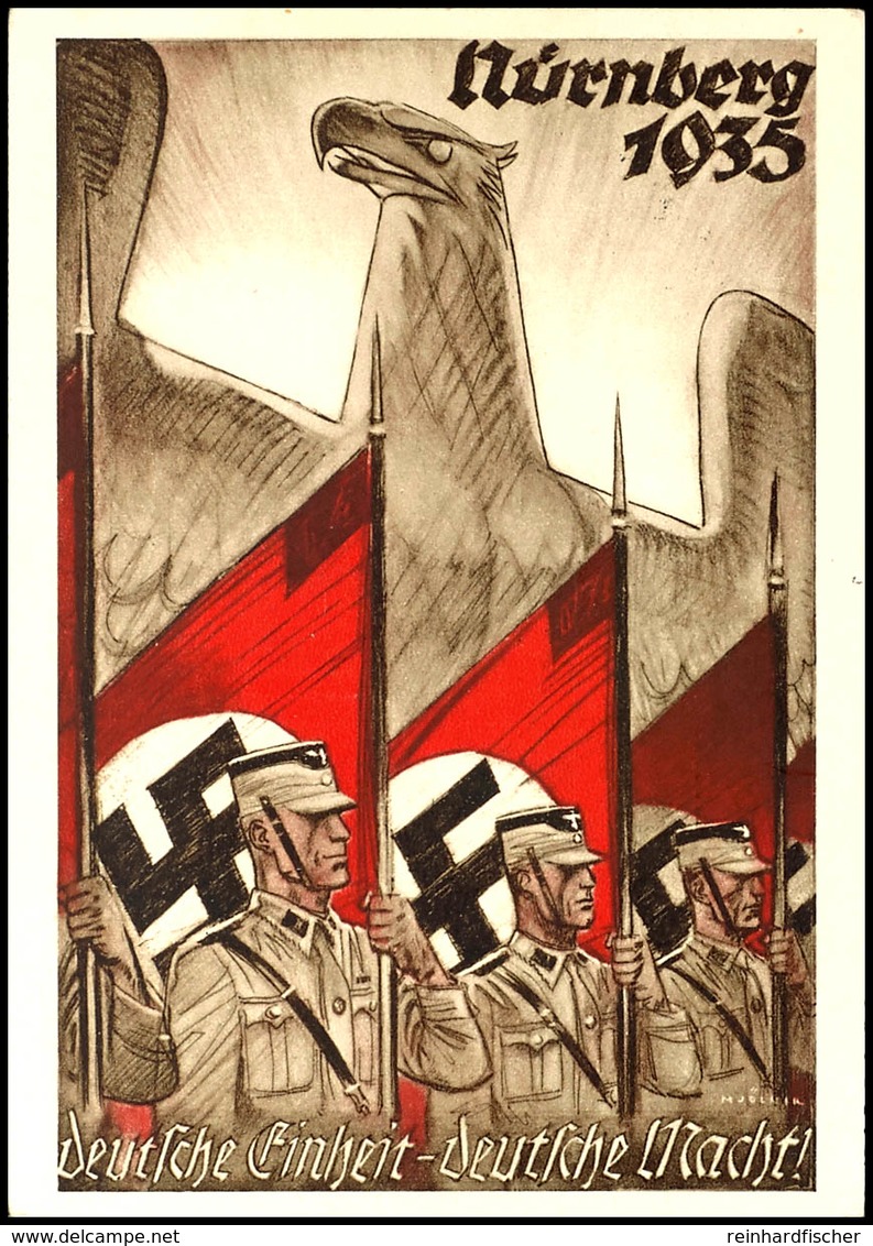 1935 Reichsparteitag Nürnberg, Deutsche Einheit - Deutsche Macht, Blankogestempelt (14.9.36) Color Festpostkarte, Tadell - Sonstige & Ohne Zuordnung