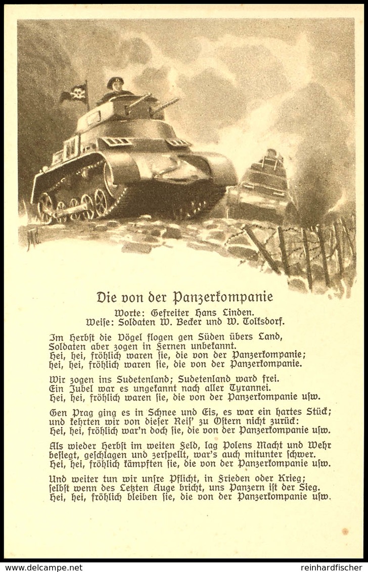 1941, (ca.) "Die Von Der Panzerkompanie"- Lieder Der Front, Soldatenlied Auf S/w Karte Nr.90, Abb. Panzerkolonne, Blanko - Sonstige & Ohne Zuordnung