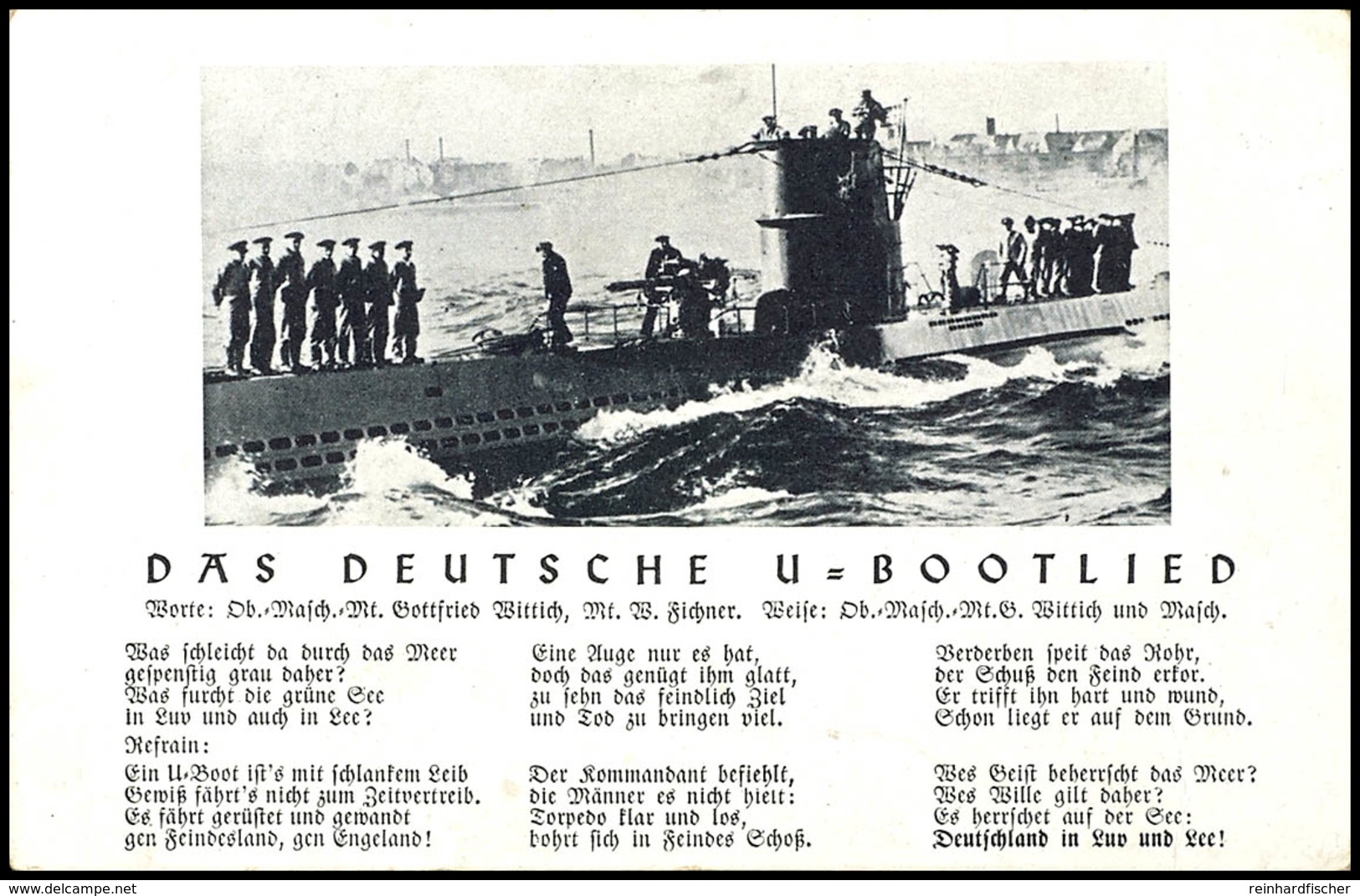 1941, (ca.) , "Das Deutsche U - Bootlied", Einfarbige S/w Liedkarte Vom Verlag R. Franke/Hamburg, Tadellos Ungebraucht,  - Sonstige & Ohne Zuordnung