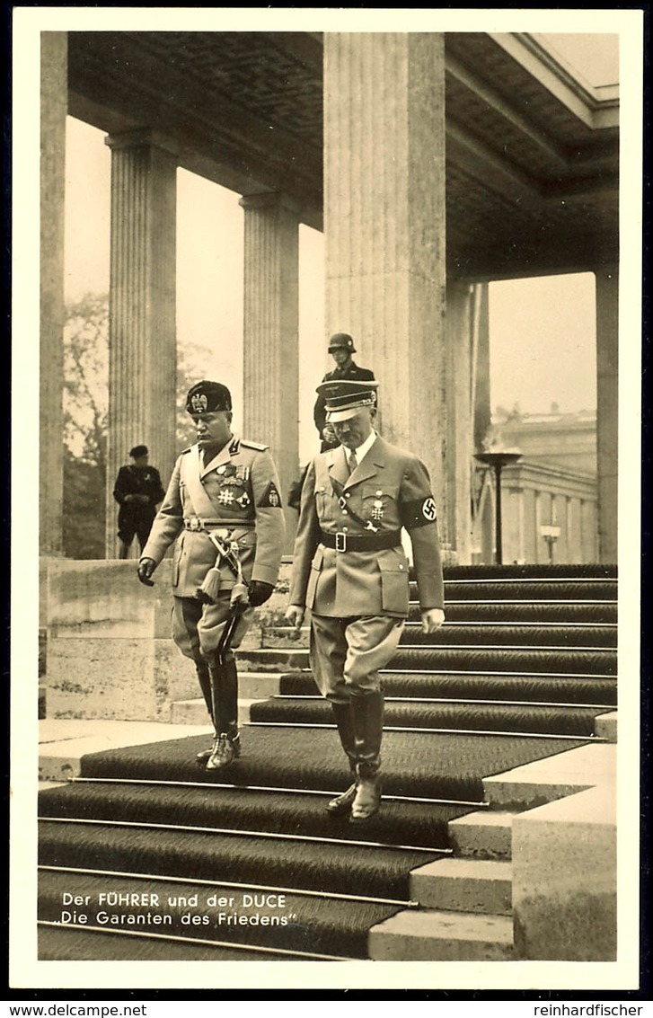 1937, "Der Führer Und Der Duce / Garanten Des Friedens", Karte M11 Hitler Und Mussolini Auf Treppe, S/w-Fotokarte, Frank - Sonstige & Ohne Zuordnung