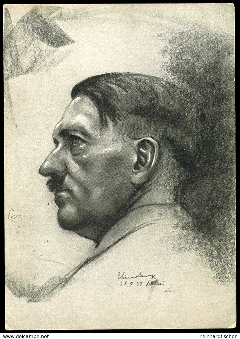 1937, "Der Führer", Nach Einen Gemälde Von Prof. E. Linnenkamp, S/w-Propagandakarte, Frankiert Mit 6 Pfg Hindenburg Von  - Sonstige & Ohne Zuordnung