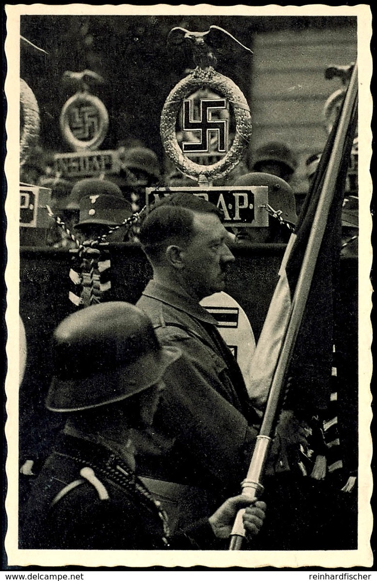 1938, Adolf Hitler, Der Führer Mit Reichsbanner, S/w-Fotokarte (Sennecke Nr. 98), Frankiert Mit 3 Gr. Freimarke Mit Sond - Sonstige & Ohne Zuordnung