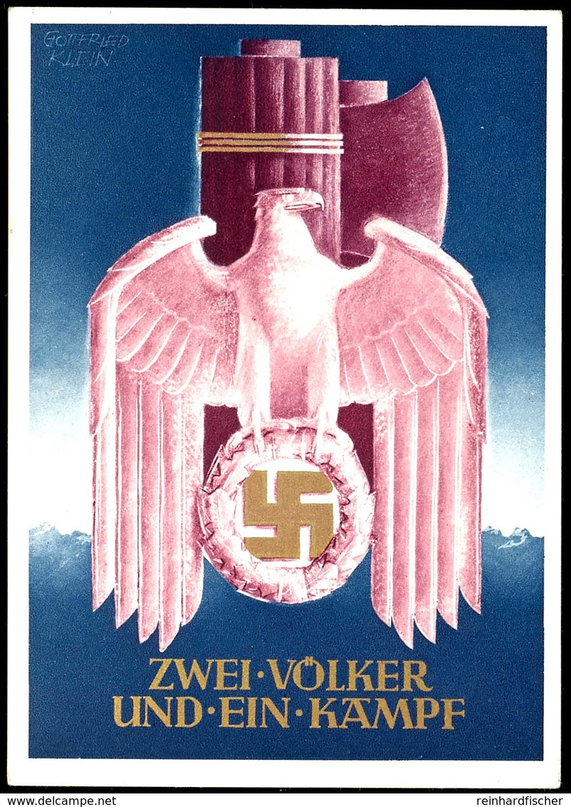 1941, "Zwei Völker Und Ein Kampf", Color Propagandakarte, Frankiert Mit 6 + 4 Pfg Eupen-Malmedy Mit Sonderstempel "MÜNCH - Sonstige & Ohne Zuordnung