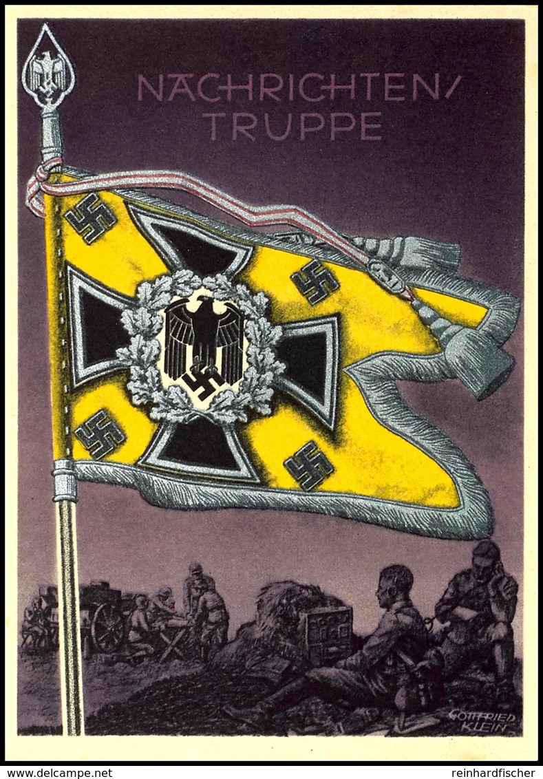 1942 "Nachrichten-Truppe" Aus Der Serie "Die Siegreichen Fahnen Und Standarten Der Deutschen Wehrmacht", Karte Nr. 9, Co - Sonstige & Ohne Zuordnung