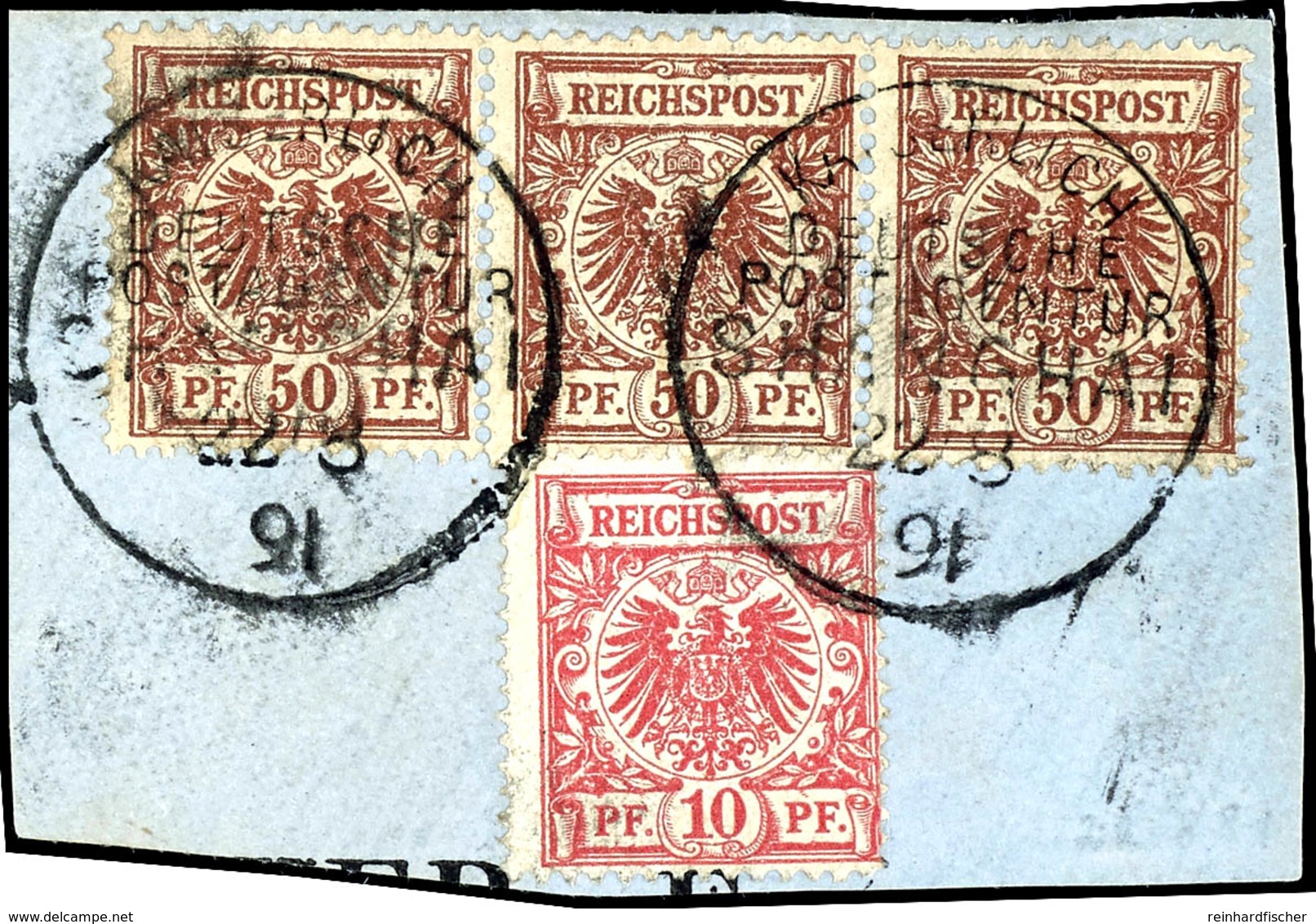 10 Und 3 Werte 50 Pfennig Mit Mehreren CP (Collegium Philatelicum) - Plattenfehlern Auf Prachtbriefstück, Michel 550,-   - Deutsche Post In China