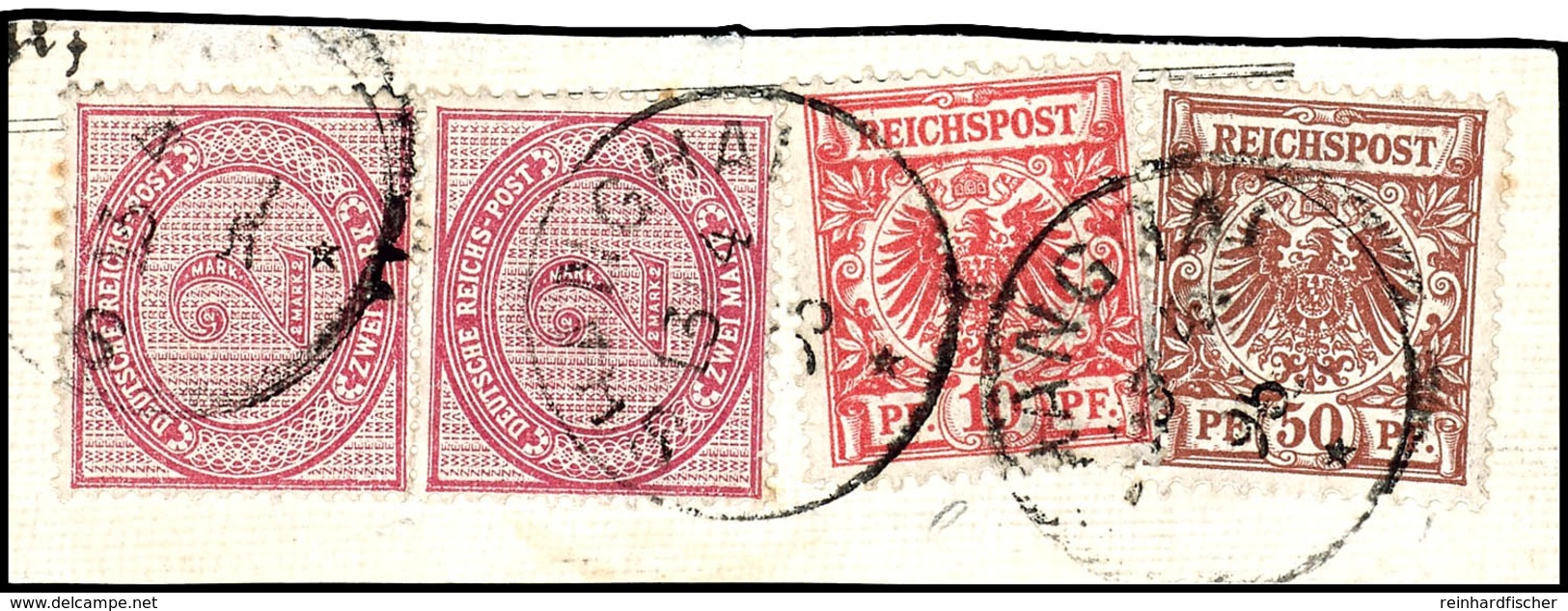 10 Pfennig, 50 Pfennig, 2 Mark 2 Werte, Kabinettbriefstück, Michel 400,-, Katalog: V47cV50c,V37 BS - Deutsche Post In China