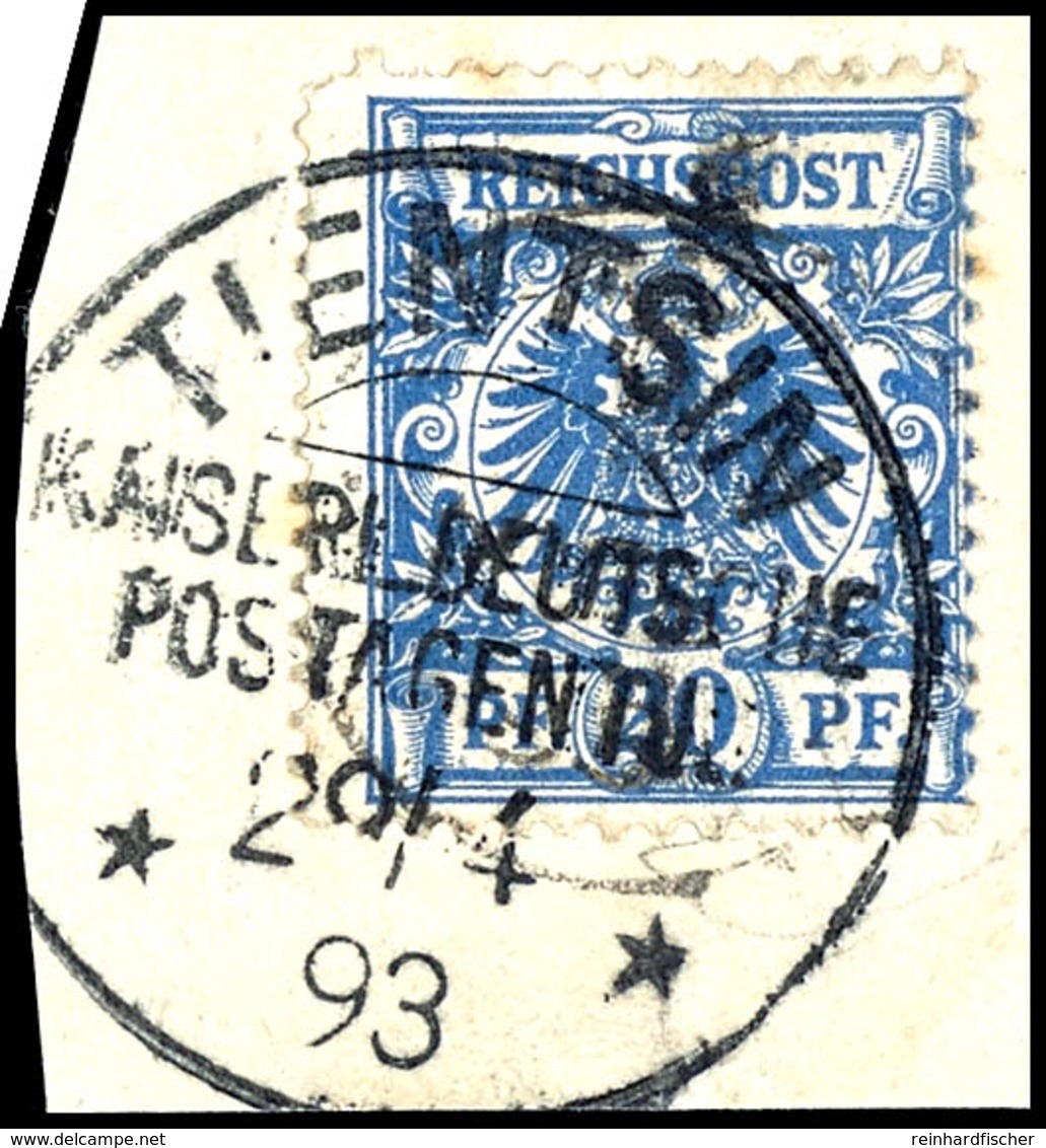 20 Pfennig Krone/Adler In Bb-Farbe, Entwertet "TIENTSIN KAISERL DEUTSCHE POSTAGENTUR * * 28.4.93" (Eröffnungsmonat 4/93) - Cina (uffici)