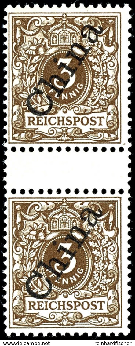3 Pfennig Adlerausgabe, 2 Postfrische Zwischenstegpaare, Kabinett, Michel 230,-, Katalog: 1IIa,bZS ** - Deutsche Post In China