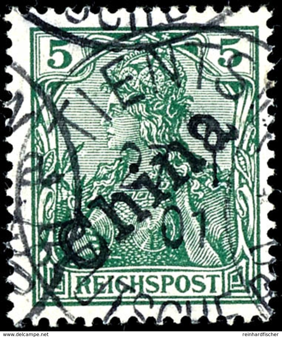 5 Pfennig Handstempel Gestempelt, Sorte II, Kabinett, Michel 300,- Befund Jäschke-L. BPP, Katalog: 9 O - Deutsche Post In China