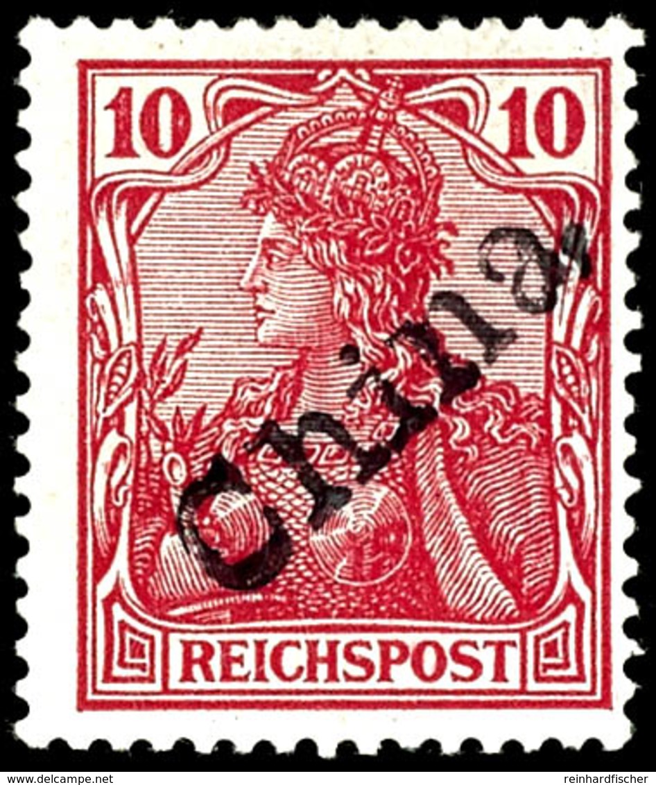 10 Pfg Germania Mit Handstempel-Aufdruck "China", Tadellos Ungebrauchtes Kabinettstück, Signiert Drahn Und Neues Fotoatt - Deutsche Post In China