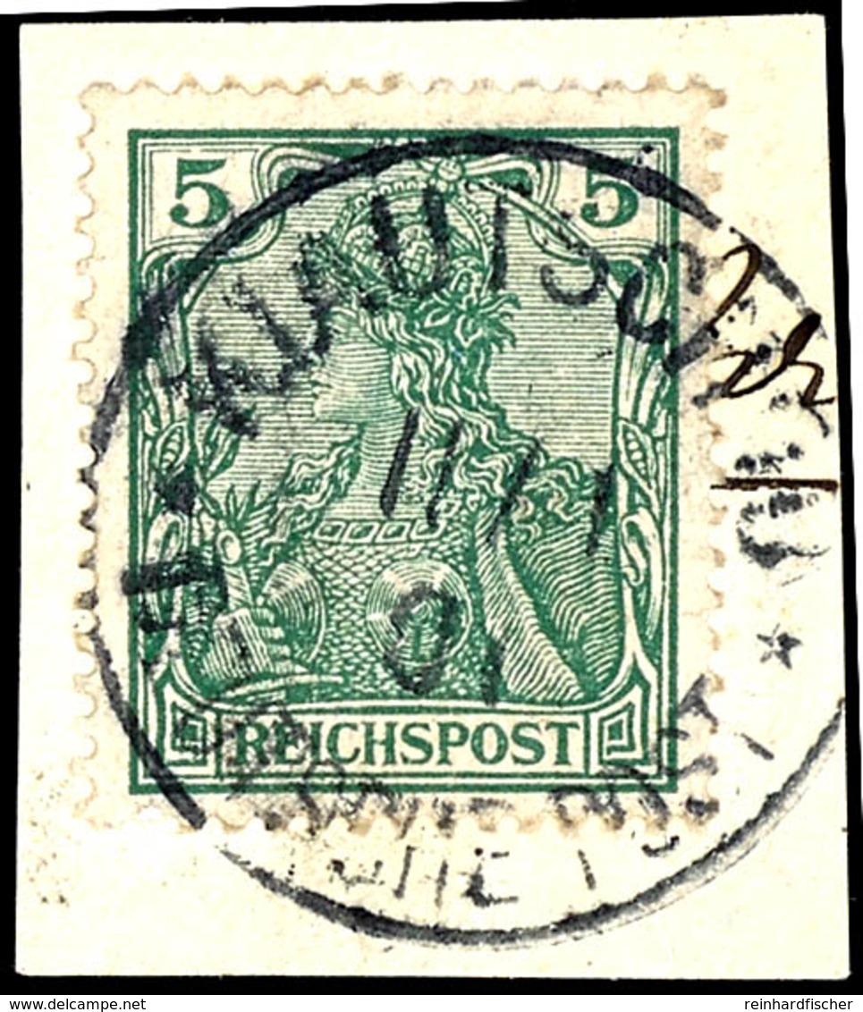 Petschili 5 Pfennig Germania, Auf Briefstück, In Kiautschou Gebraucht, Stempel Kiautschou Mit Aushilfs- JZ 0 I, Michel/A - Deutsche Post In China