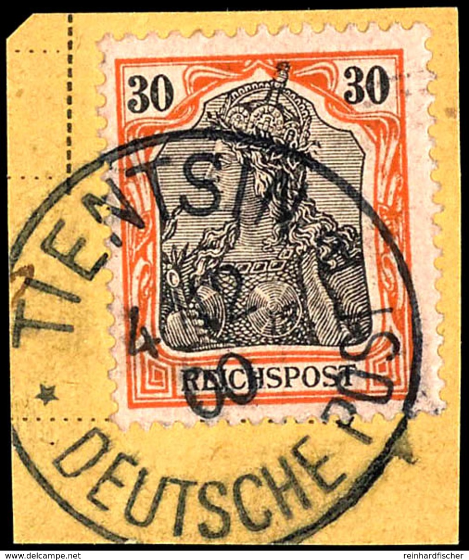 30 Pfg Reichspost Petschili, Klar Gestempelt "TIENTSIN 4/12 00" Auf Paketkarten-Ausschnitt, Tadellose Erhaltung, Fotobef - Deutsche Post In China