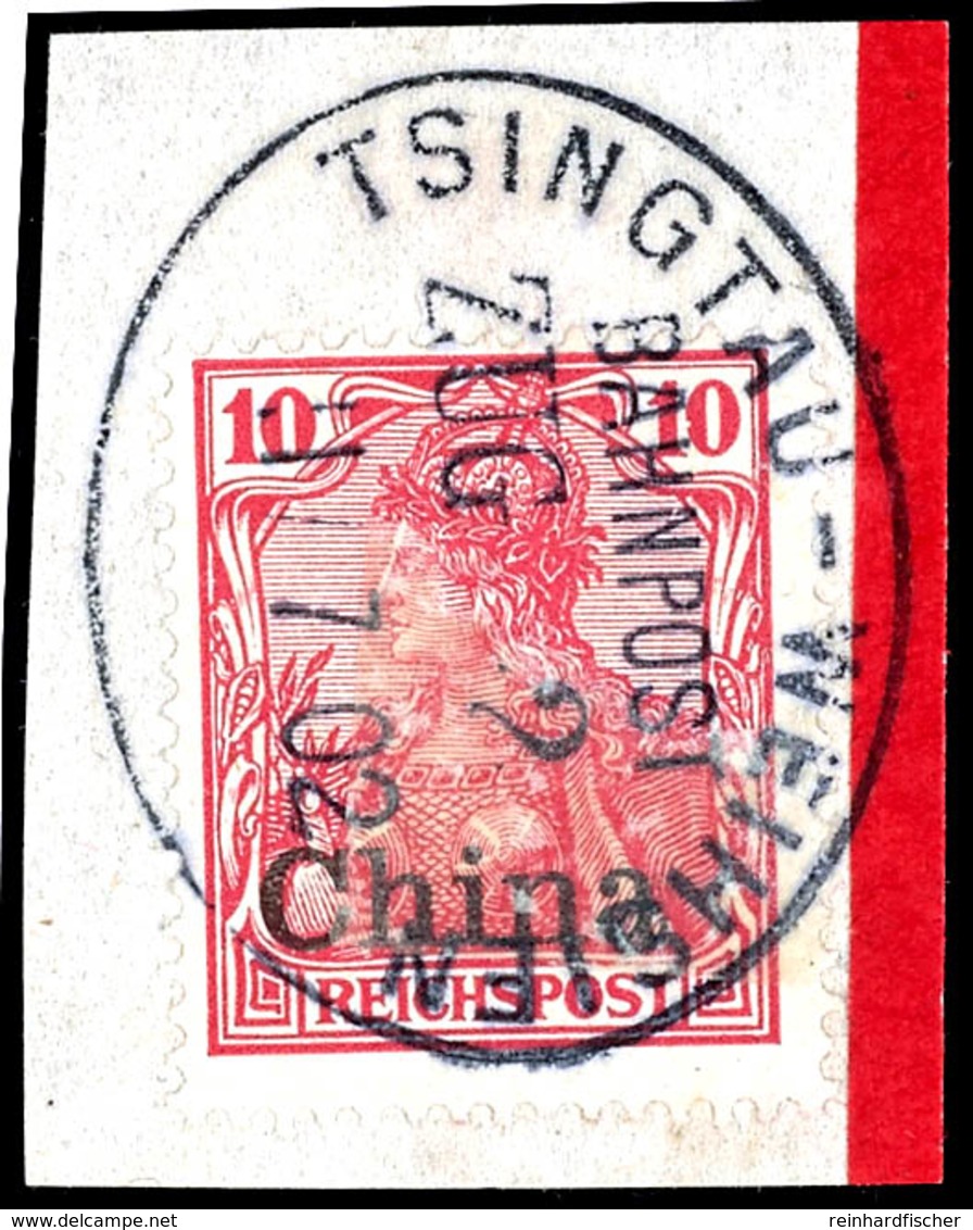 TSINGTAU-WEIHSIEN ZUG 1 23/11 03 Und ZUG 2 11/7 02, Je Auf Briefstück 10 Pfg. Reichspost, Katalog: 10 BS - Deutsche Post In China