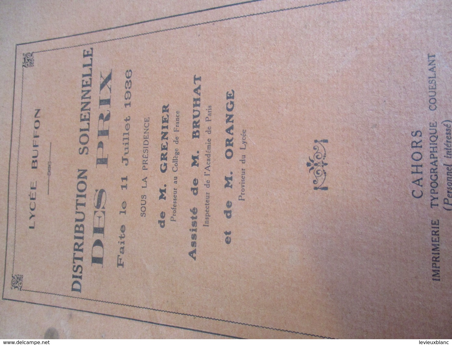 3 Fascicules/ Distribution Solennelle des Prix/Lycée BUFFON/ORANGE Proviseur/Coueslant/CAHORS/ 1935-36-37         CAH190