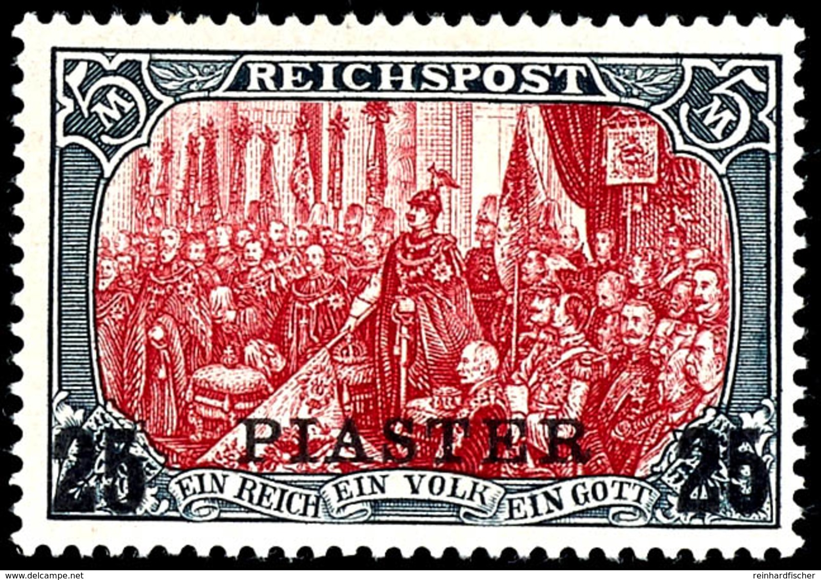 25 Pia. Auf 5 M. Reichspost, Type II, Tadellos Postfrisch, Unsigniert, Kabinett, Mi. 650.-, Katalog: 23I/II ** - Deutsche Post In Der Türkei