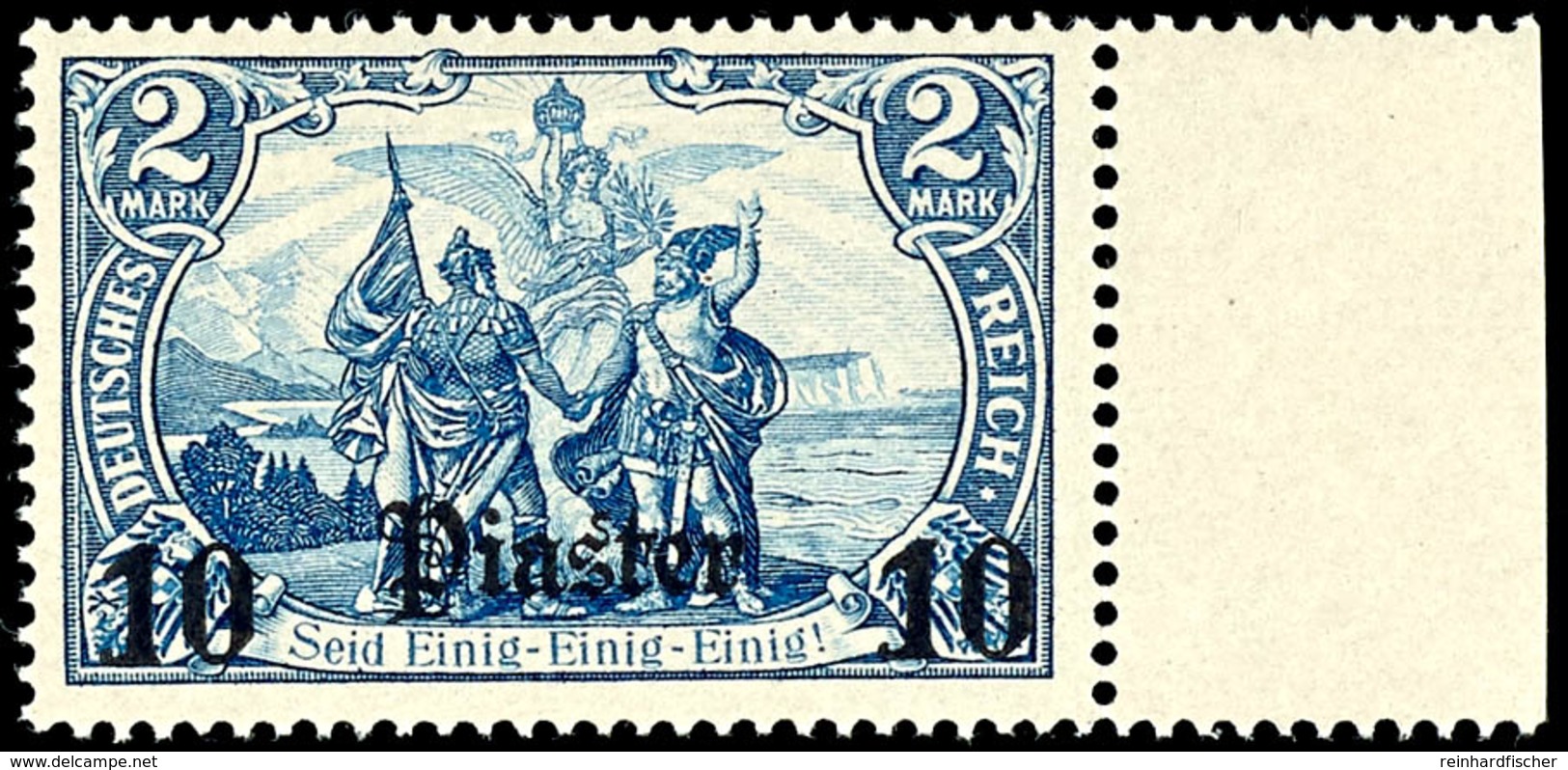 10 Pia. Auf 2 M. Deutsches Reich Mit Rechtem Bogenrand, Tadellos Postfrisch, Falzrest Im Gefalteten Rand Ohne Belang, Ka - Deutsche Post In Der Türkei