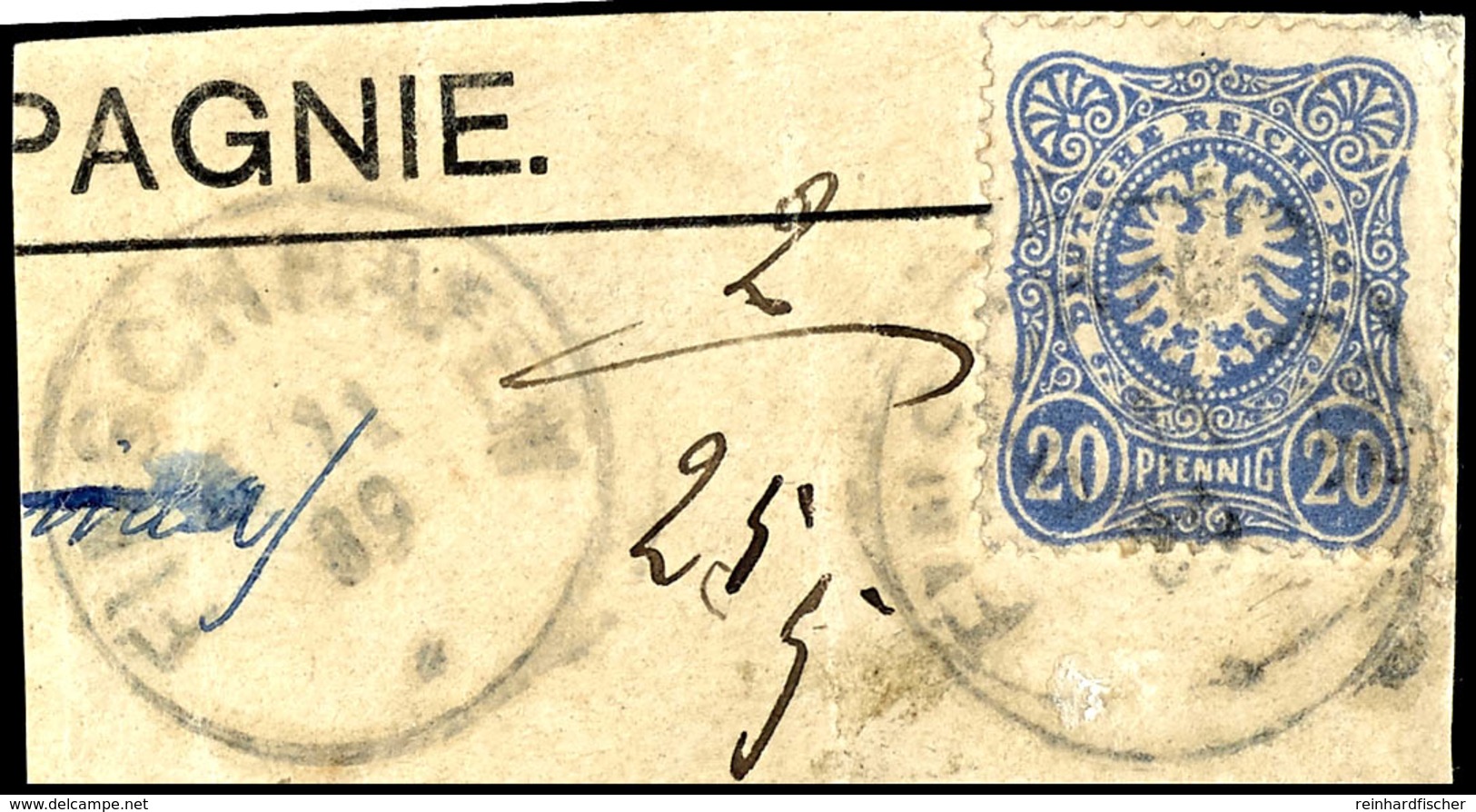 20 Pfennig In C-Farbe, Gestempelt Mit Ekr. "FINSCHHAFEN 4 11 89" Auf Briefstück, Gepr. Pfenninger, Mi. 250.-, Katalog: V - Deutsch-Neuguinea