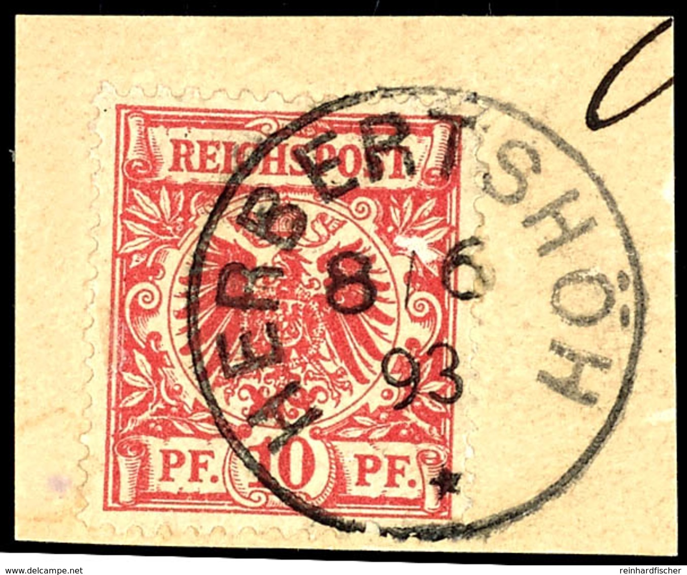 10 Pfg. Krone/Adler Lebhaftrosarot Auf Briefstück, Klar Gest. HERBERTSHÖH 8/6 93, Mi. 100,-, Katalog: V47b BS - Deutsch-Neuguinea