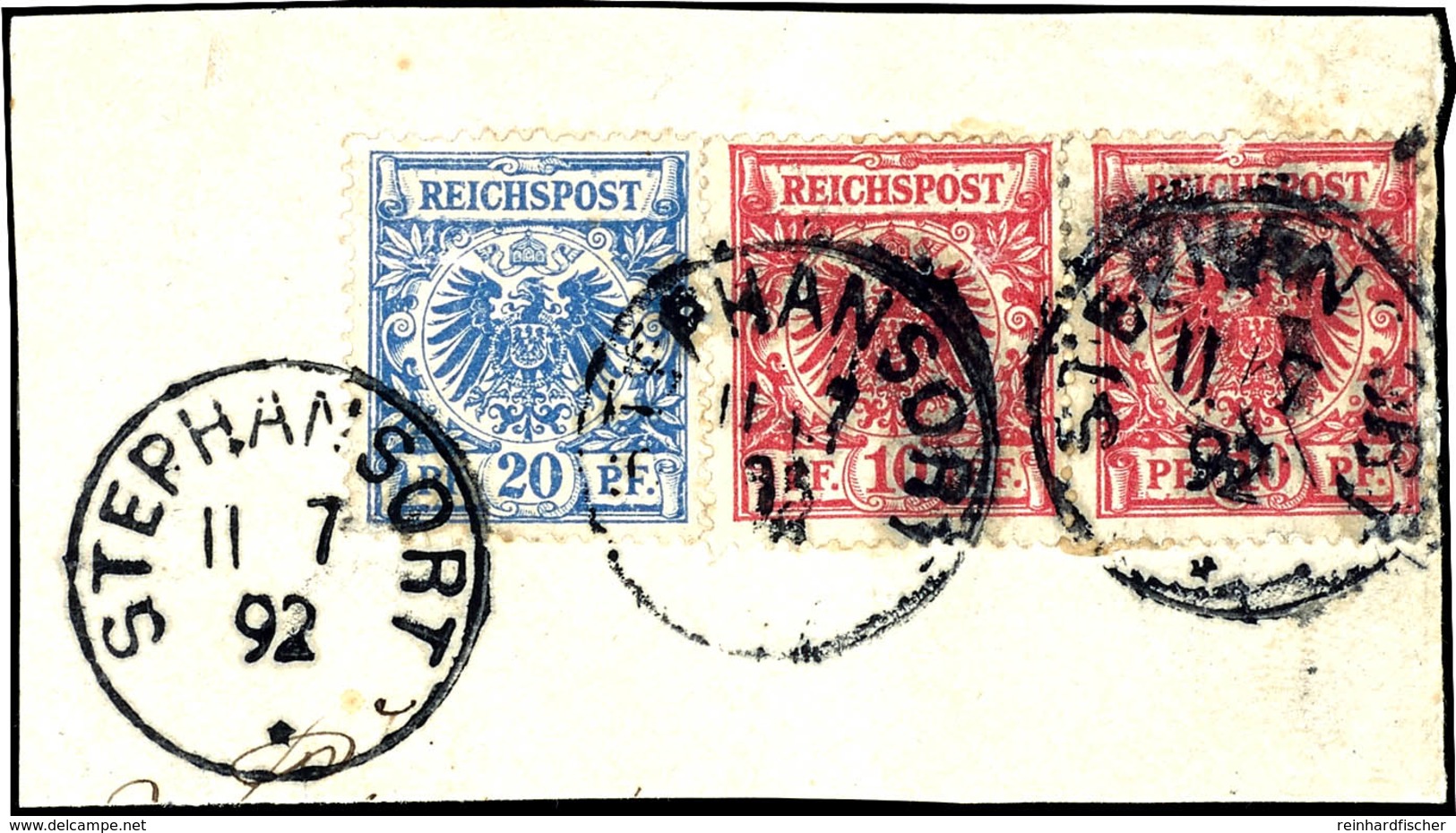 10 Pf. Lebhaftrosarot, Waager. Paar Mit 20 Pfg. Blau Krone/Adler Auf Briefstück, Je K1 STEPHANSORT* 11 7 92,  Steuer 480 - Deutsch-Neuguinea