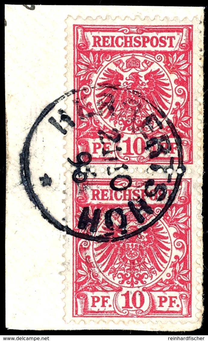 10 Pfg. Krone/Adler Lebhaftlilarot, Senkr. Paar Auf Briefstück, Klar Gest. HERBERTSHÖH 21/10 96, Mi. 120,-, Katalog: V47 - Deutsch-Neuguinea