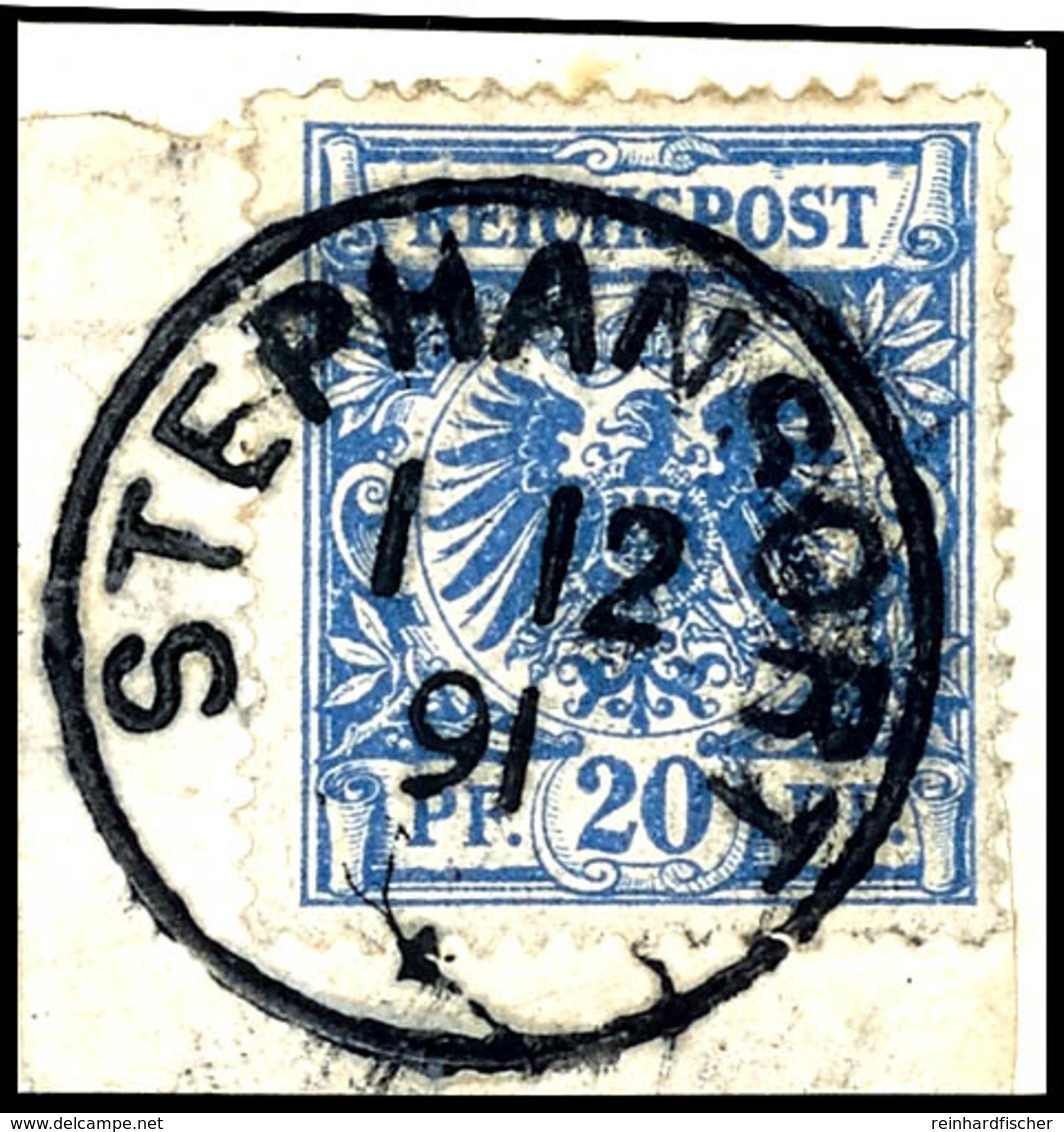 20 Pfg. Krone /Adler Mittelultramarin Auf Briefstück, Klar Gest.. STEPHANSORT 1 12 91, Dr. Steuer 400,-, Katalog: V48a B - Nuova Guinea Tedesca