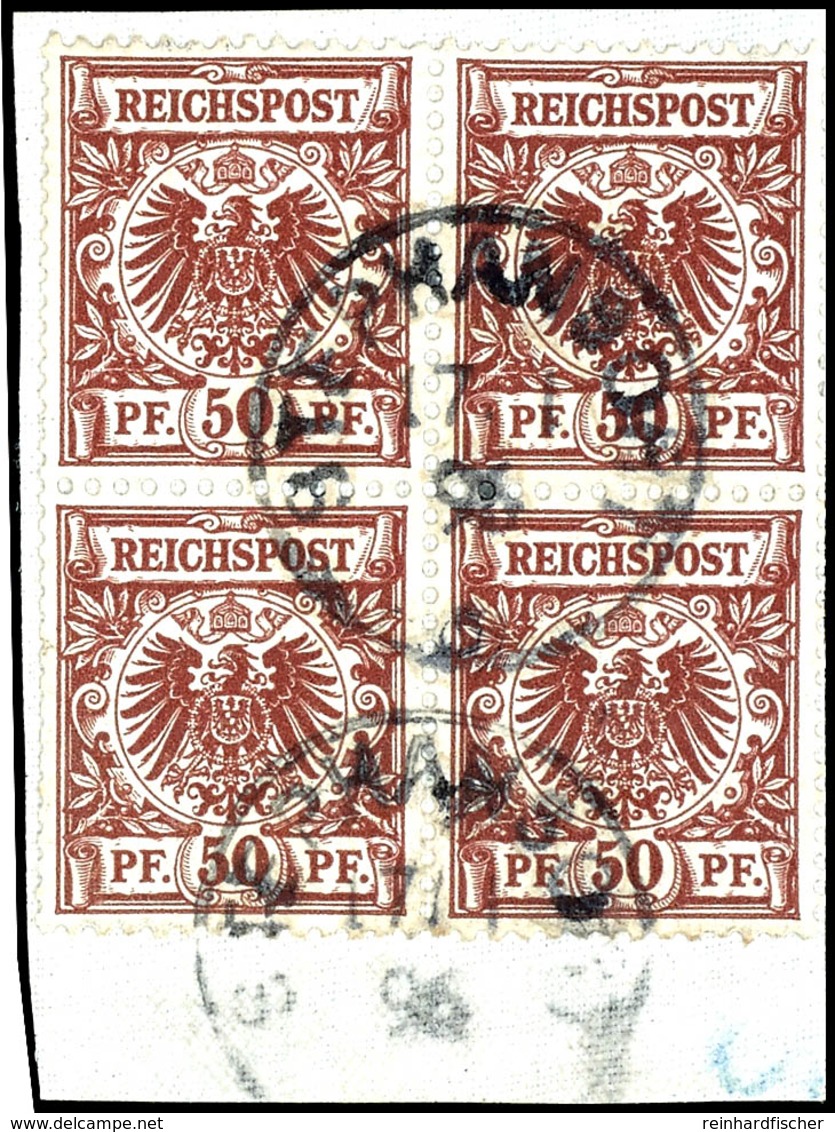 50 Pf. Krone/Adler Rötlichbraun, 4er-Block Auf Briefstück, Gest. STEPHANSORT 17.1 96, Mi. 320,-, Katalog: V50d (4) BS - Deutsch-Neuguinea