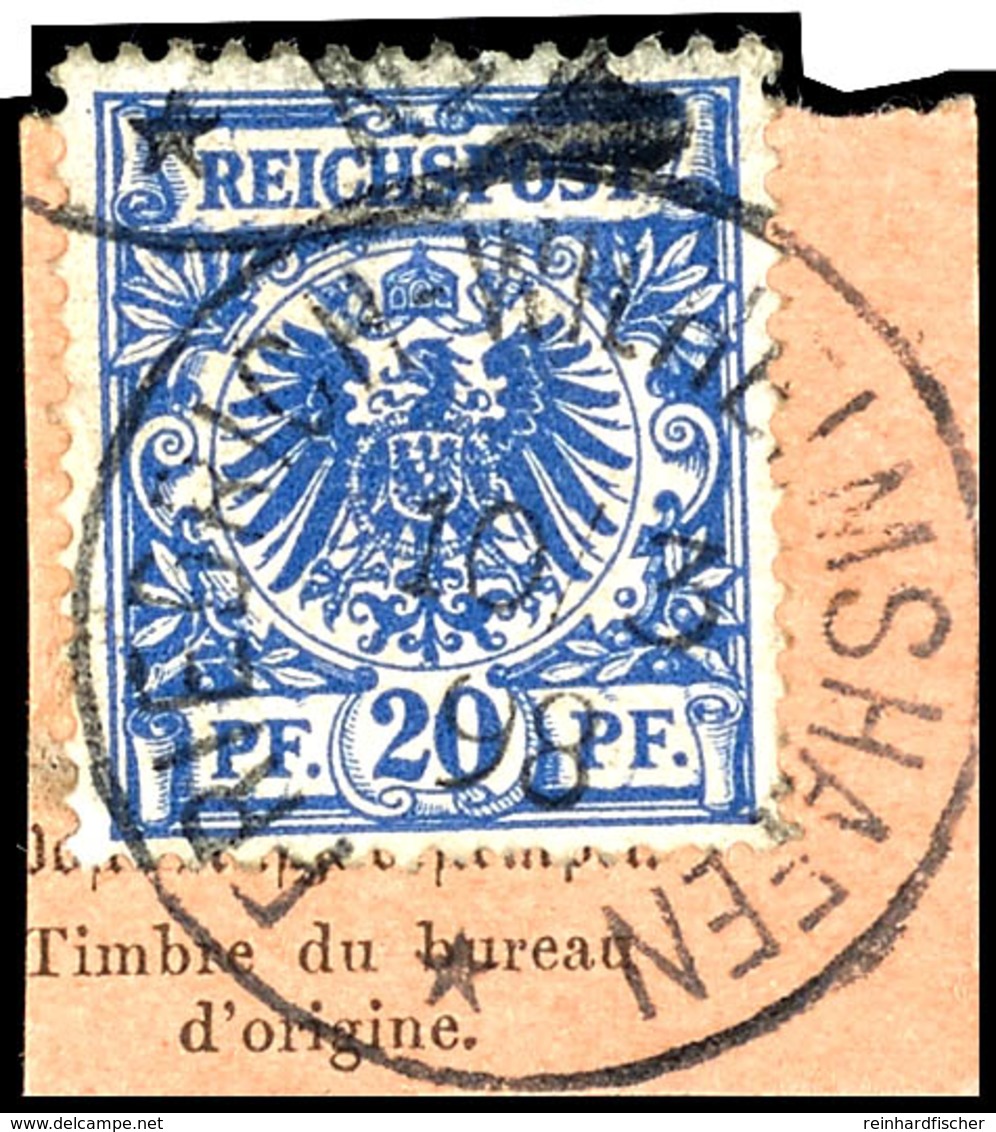 20 Pfg. Krone /Adler Violettultramarin Auf Postanweisungsausschnitt, Klar Gest. FRIEDRICH-WILHELMSHAFEN 10/3 98, Katalog - Sonstige & Ohne Zuordnung