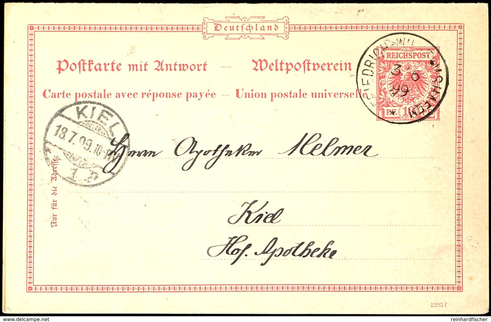 10 Pfg Krone/Adler Ganzsachenkarte Deutsches Reich Von Friedrichwilhelmshafen 3/6 99" Nach Kiel Adressiert, Ank.-Stempel - Deutsch-Neuguinea