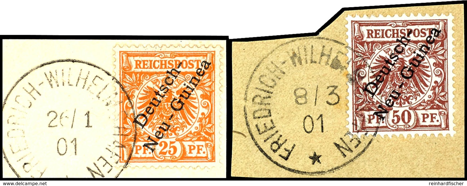 3 Bis 50 Pfg Krone/Adler, 6 Werte Kpl. Je Auf Briefstück, Klar Teils Zentr. Gest. FRIEDRICH-WILHELMSHAFEN, Katalog: 1/6  - Deutsch-Neuguinea