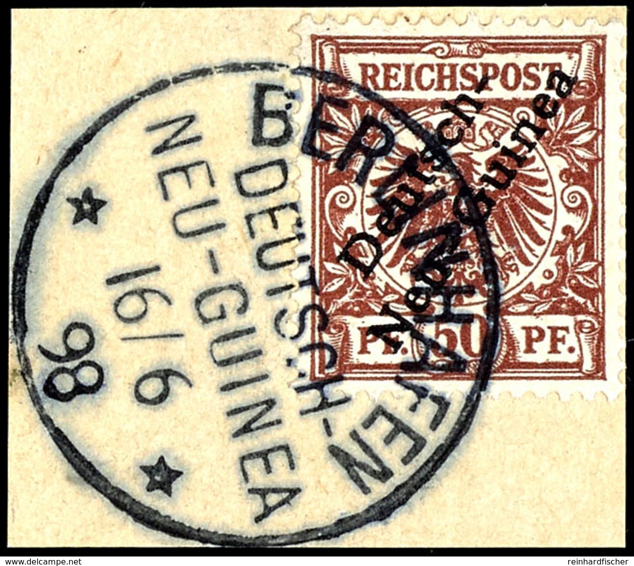 50 Pfg. Krone/Adler Auf Briefstück, Besserer Klarer Stpl. "BERLINHAFEN 16/6 98", Katalog: 6 BS - Duits-Nieuw-Guinea