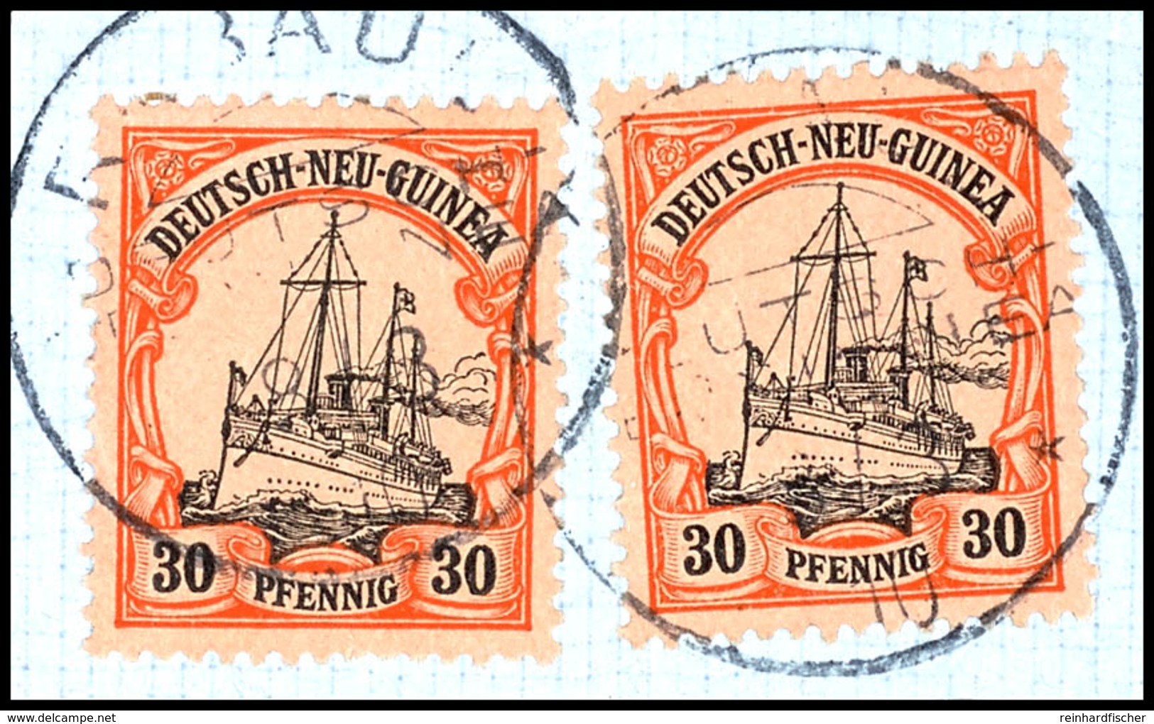 30 Pfg Schiffszeichnung, 2 Stück Auf Briefstück, Je Gest. RABAUL 8/3 10, Katalog: 12(2) BS - Deutsch-Neuguinea