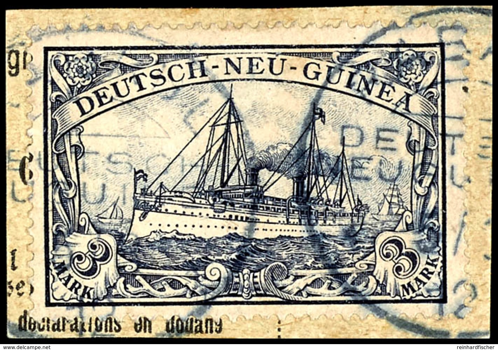 3 Mark Kaiseryacht Auf Paketkartenabschnitt Mit Entwertung "RABAUL 5 / .. 12", Gepr. Dr, Provinsky BPP, Paketkartenabsch - Deutsch-Neuguinea