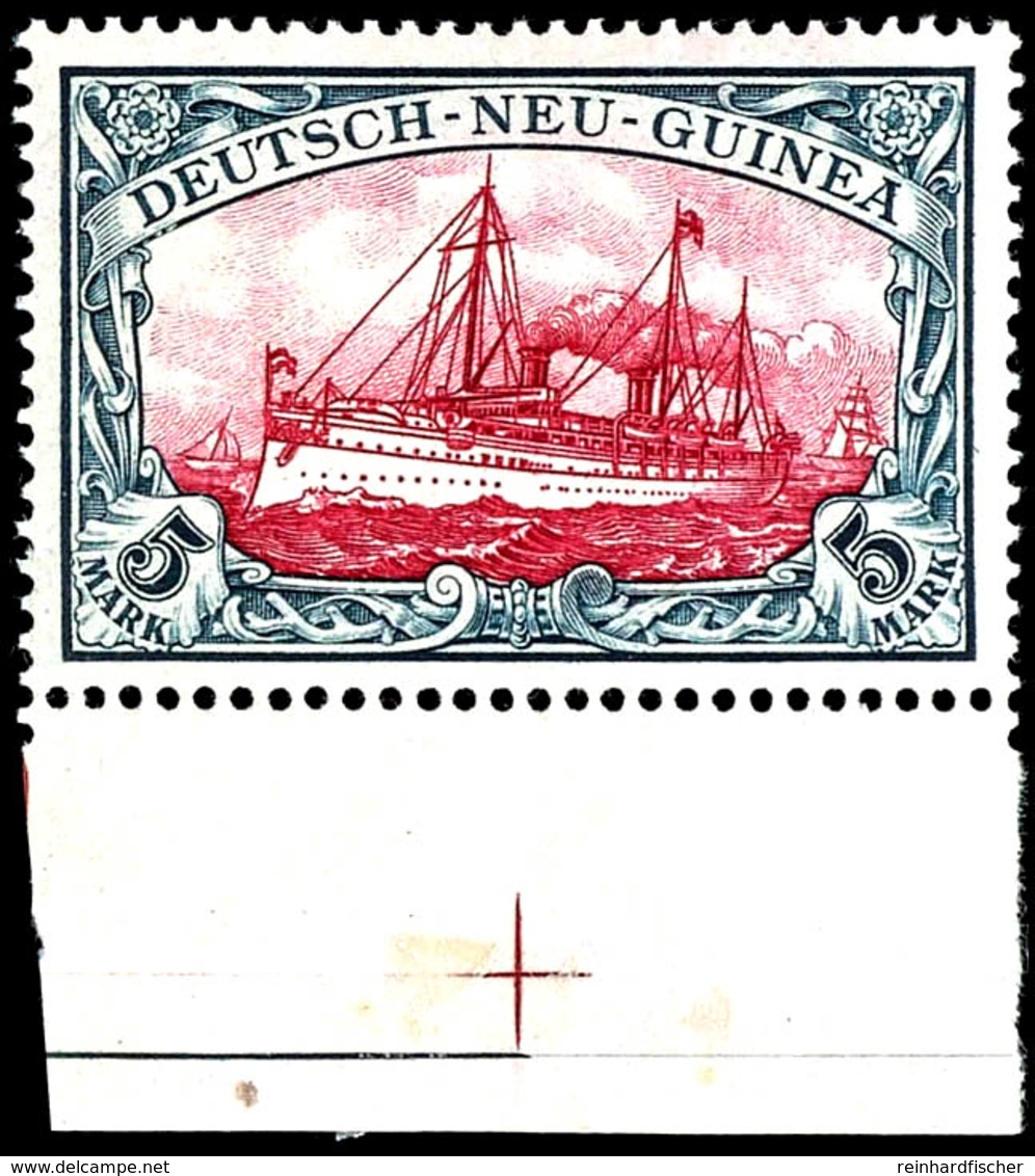 5 M. Kaiseryacht Ohne Wz. Mit Unterrand, Tadellos Ungebraucht, Vorfaltung Im Rand, Kabinett, Mi. 220.-, Katalog: 19 * - Deutsch-Neuguinea