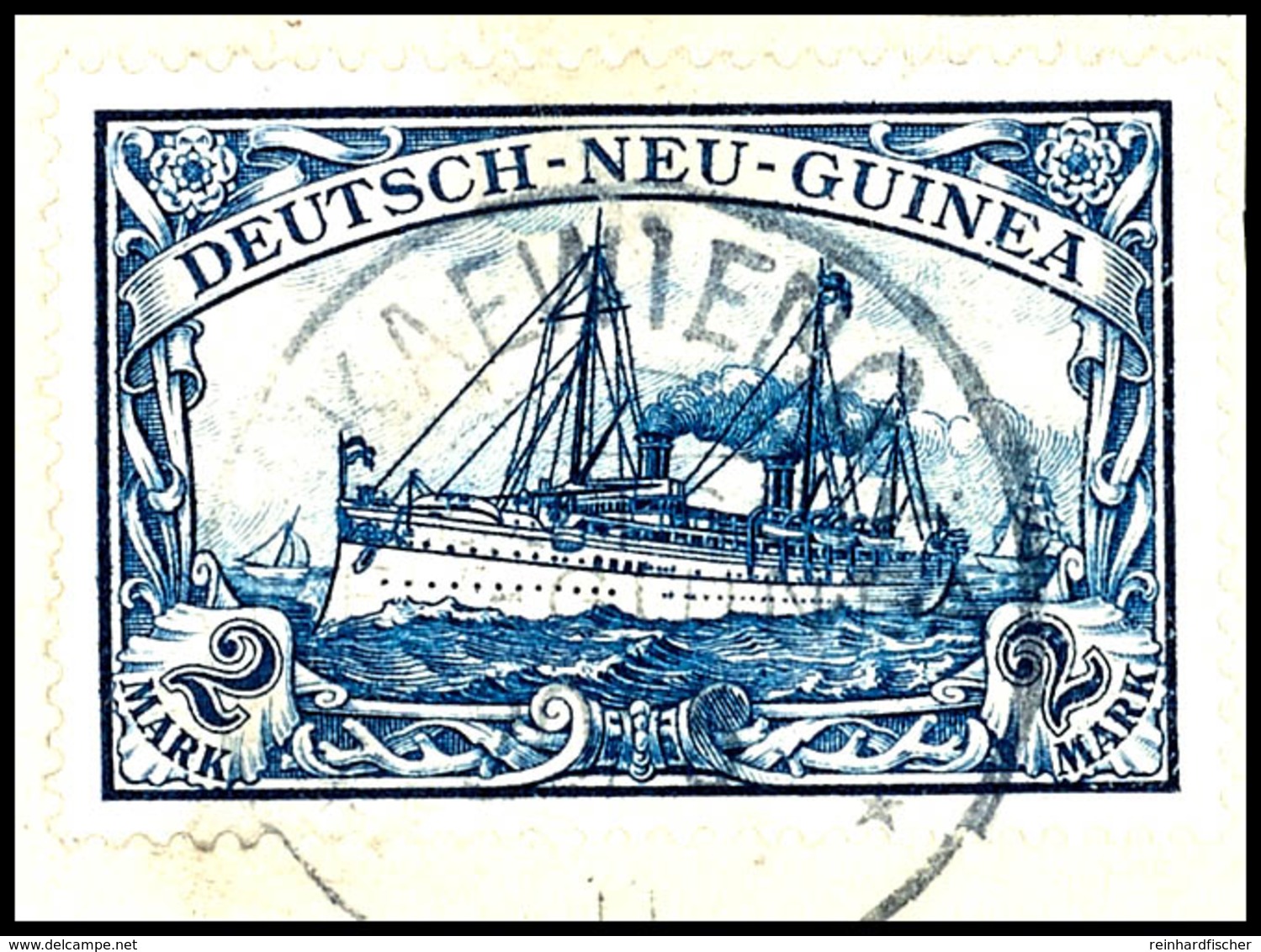 KAEWIENG 9/6 11, Klar Und Zentr. Auf Briefstück 2 Mk. Schiffszeichnung, Katalog: 17 BS - Deutsch-Neuguinea