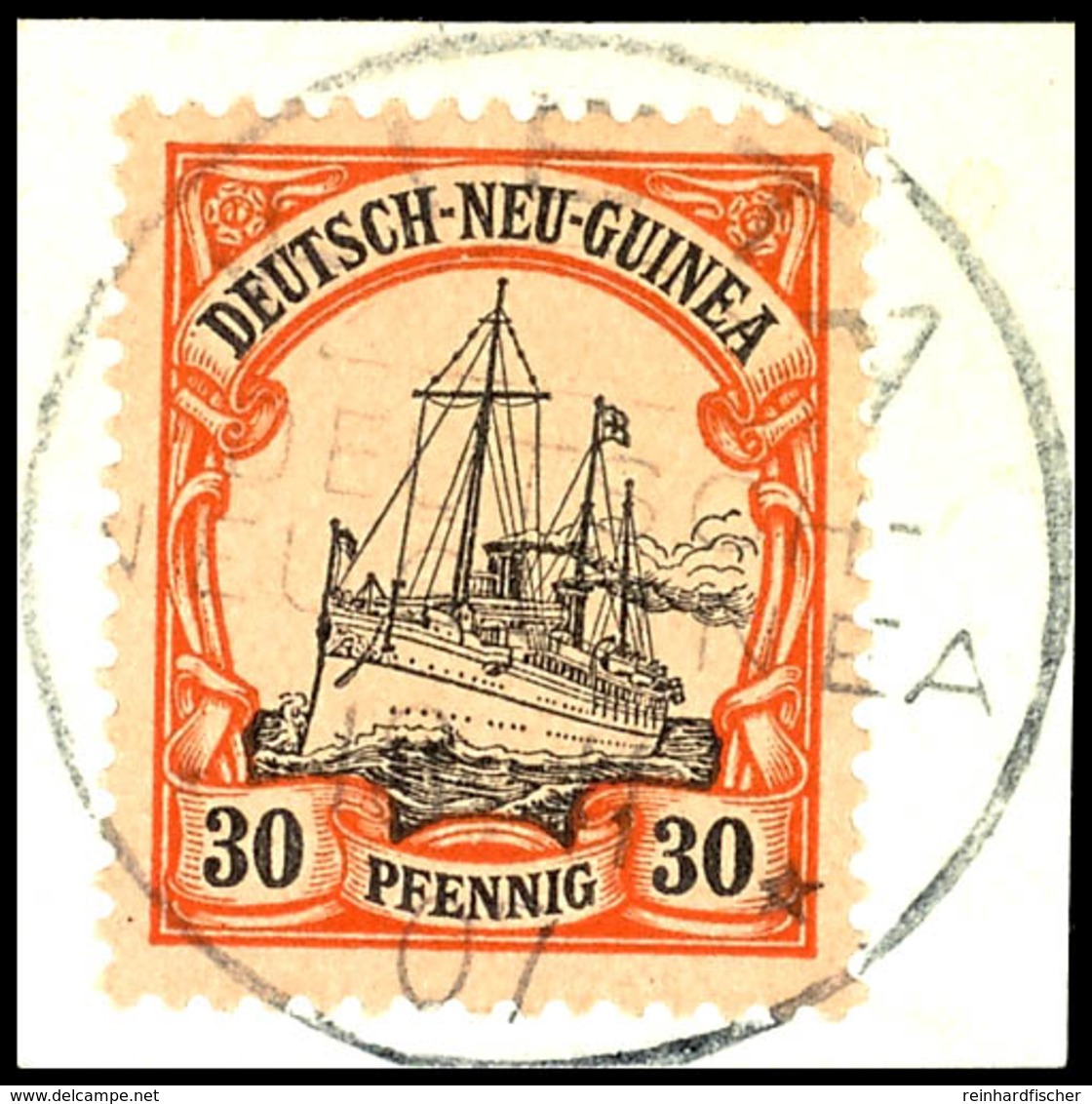 KIETA 18.II 07 , Klar Und Zentr. Auf  Briefstück 30 Pfg Schiffszeichnung, Gepr. Jäschke-L BPP, Katalog: 12 BS - Deutsch-Neuguinea