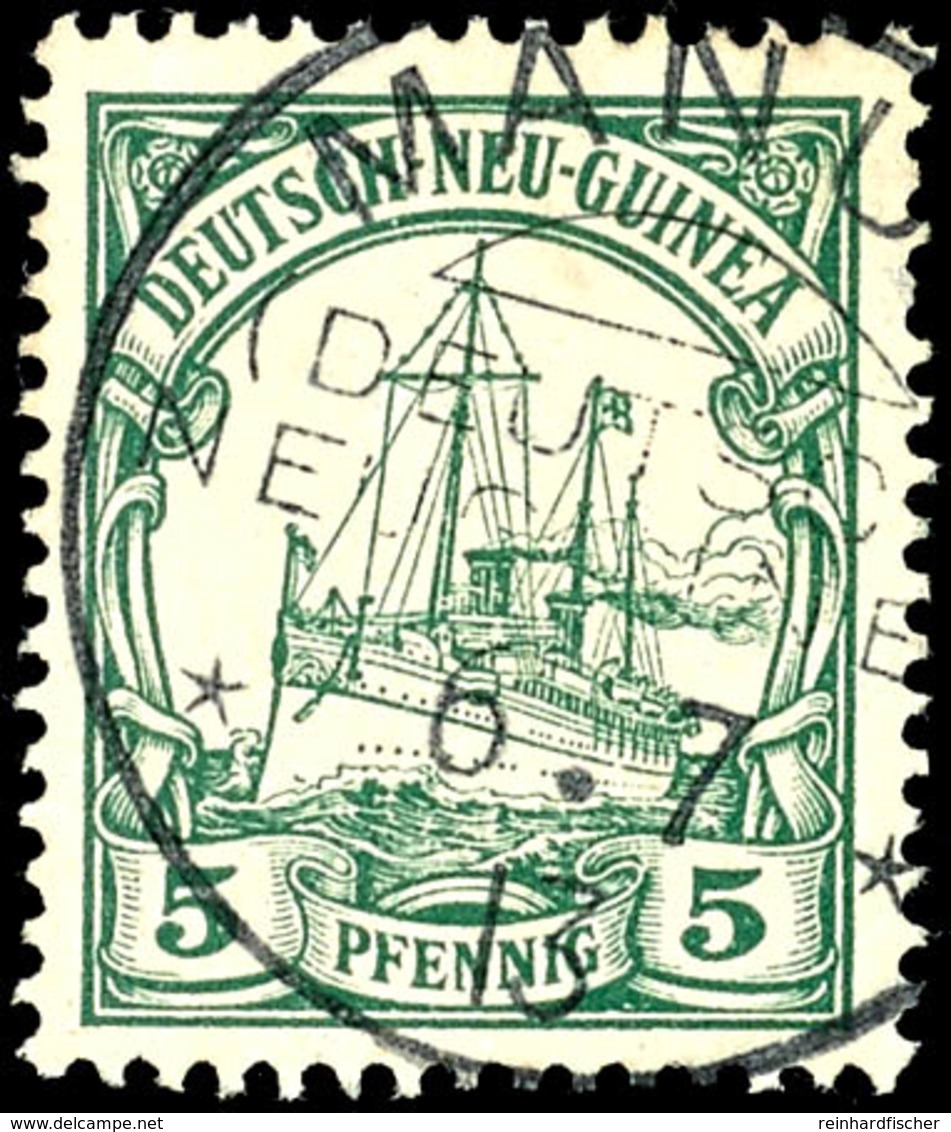 MANUS 6.7 13, Klar Und Zentr. Auf 5 Pfg Schiffszeichnung, Gepr. Dr.Provinsky BPP, Katalog: 8 O - Deutsch-Neuguinea