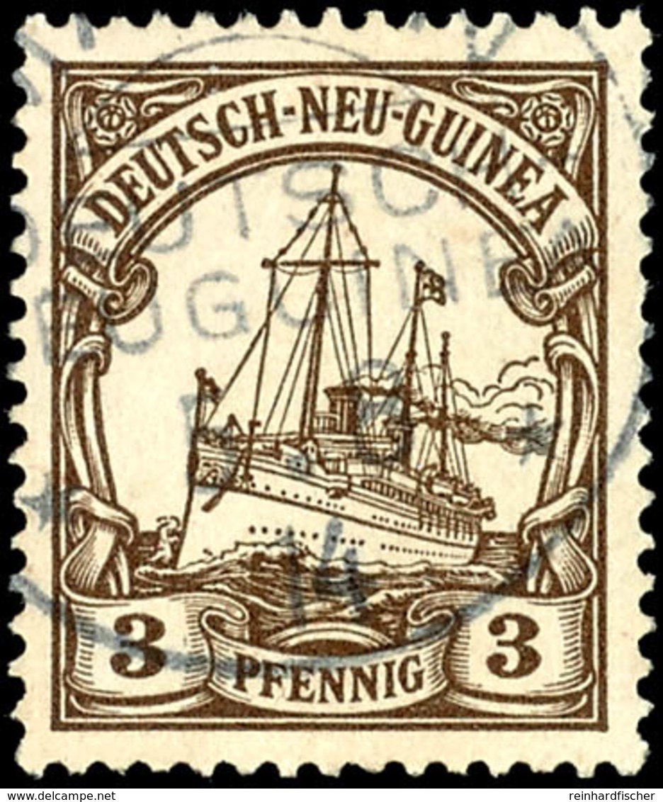 (MARON) 5.8.14, Klar Au 3 Pfg Schiffszeichnung (min. Verkürzte Zähnchen), Gepr. Jäschke-L.BPP, Kriegsdatum!, Katalog: 7  - Deutsch-Neuguinea