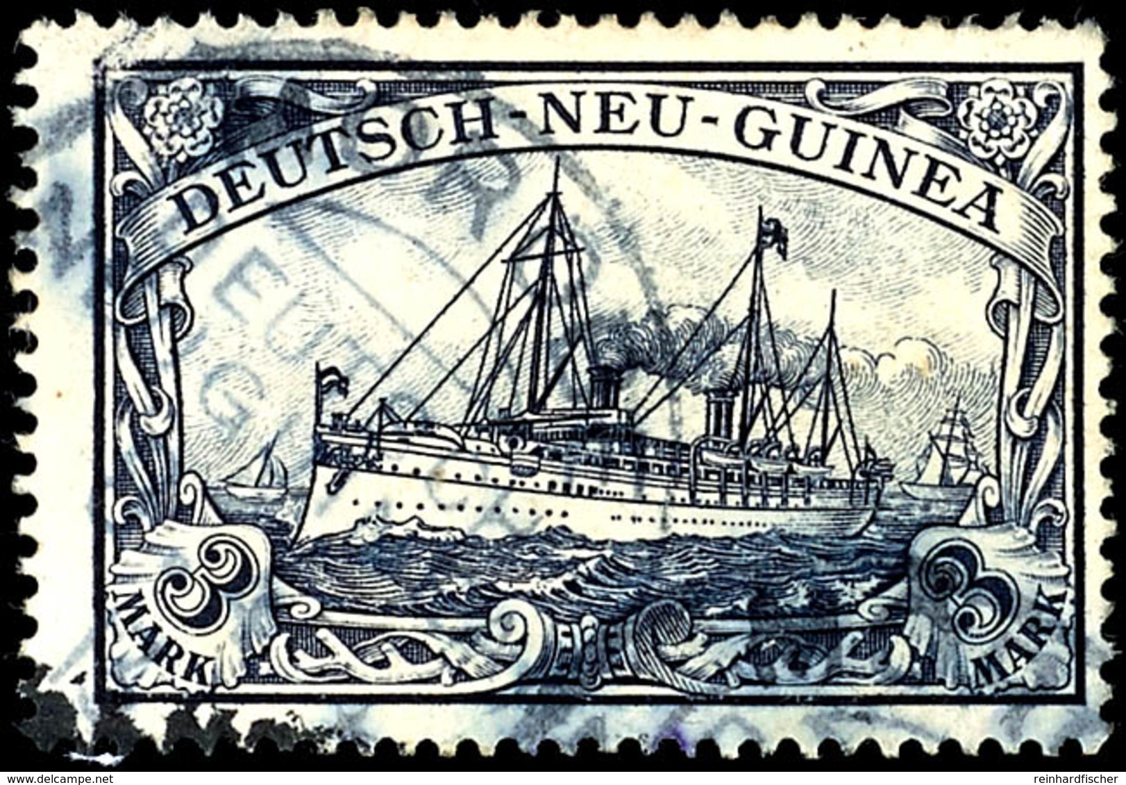 MOROBE 8.4 13, Klar Mit Teilstpl. Auf 3 Mk. Schiffszeichnung (½ Zahn), Katalog: 18 O - Deutsch-Neuguinea