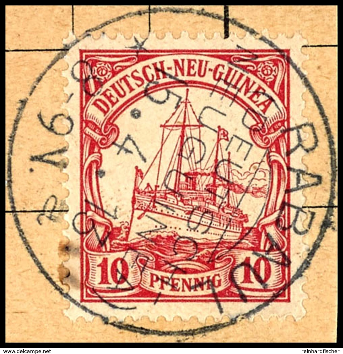 RABAUL A 15.4.13, Klar Und Zentr. Auf Briefkartenausschnitt Mit 10 Pfg Schiffszeichnung, Katalog: 9 BS - Deutsch-Neuguinea