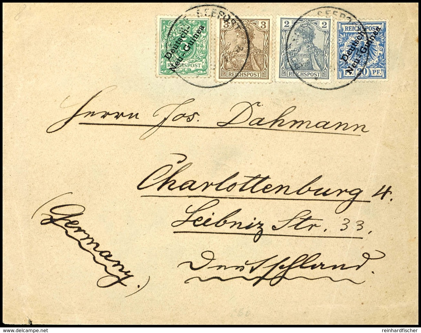 1901, DEUTSCHE SEEPOST NEU-GUINEA-ZWEIGLINIE (HONGKONG) A (ohne Jahreszahl) Auf Brief Mit Frankatur 5 Pfg Und 20 Pfg DNG - German New Guinea