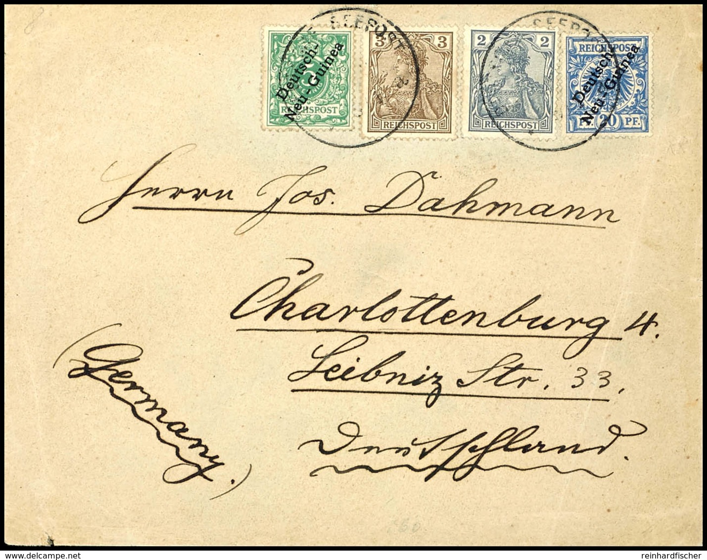 1901, DEUTSCHE SEEPOST NEU-GUINEA-ZWEIGLINIE (HONGKONG) A (ohne Jahreszahl) Auf Brief Mit Frankatur 5 Pfg Und 20 Pfg DNG - Deutsch-Neuguinea