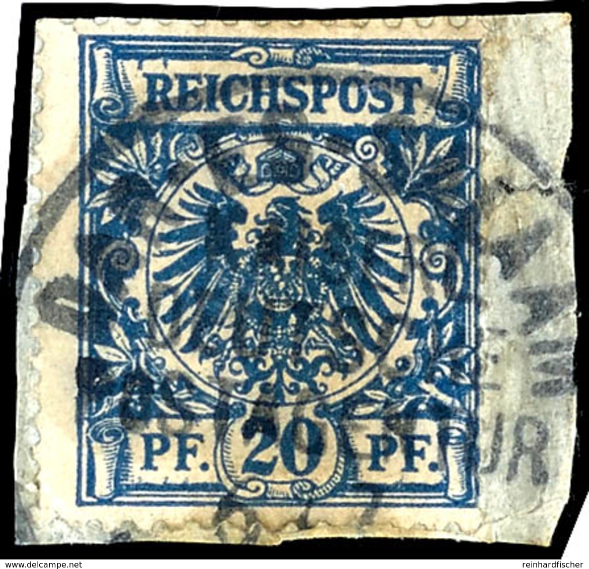 20 Pfg. Krone/Adler, Kobaltblau Auf Briefstück, "DAR-ES-SALAAM 6/7", Mi. 220,-, Katalog: VO 48c BS - Deutsch-Ostafrika