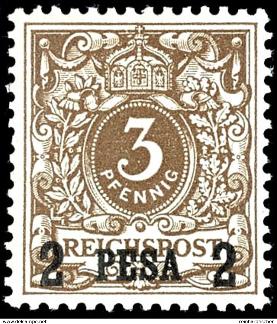 2 Pesa Auf 3  Pfg. Krone/Adler, Postfrisch, Mi. 240,-, Katalog: 1I ** - Deutsch-Ostafrika