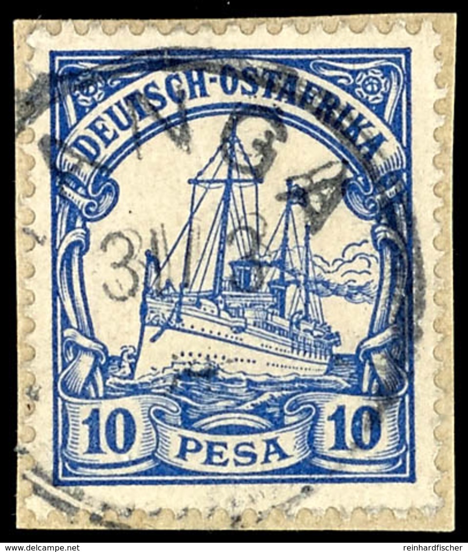 10 Pesa Kaiseryacht, Plattenfehler I "Bruch Im Oberrand über C Von Deutsch" (Feld 9), Tadellos Gestempelt "(T)ANGA 31/3  - Deutsch-Ostafrika